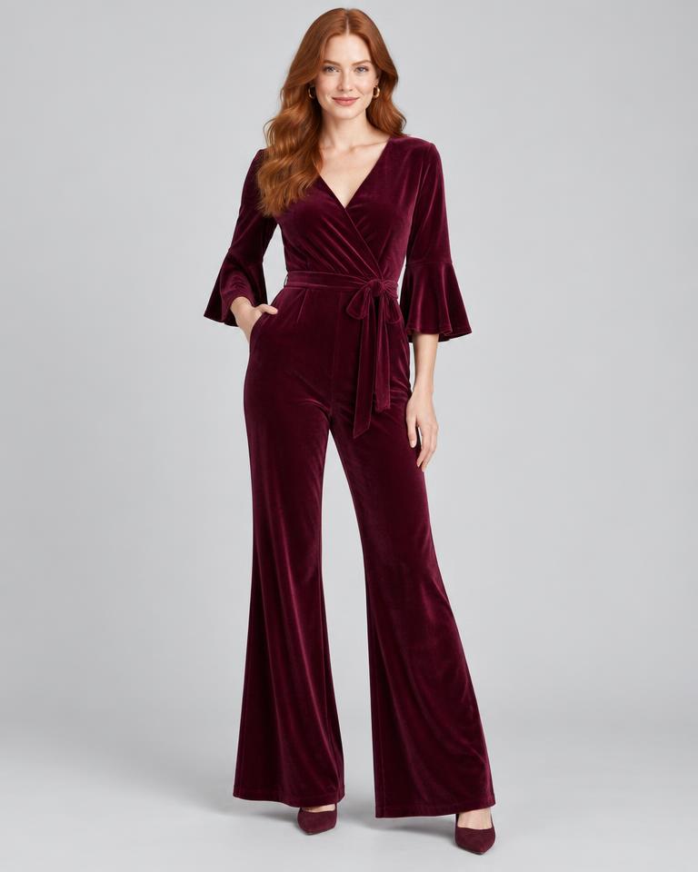Berry Velvet-Look Jumpsuit