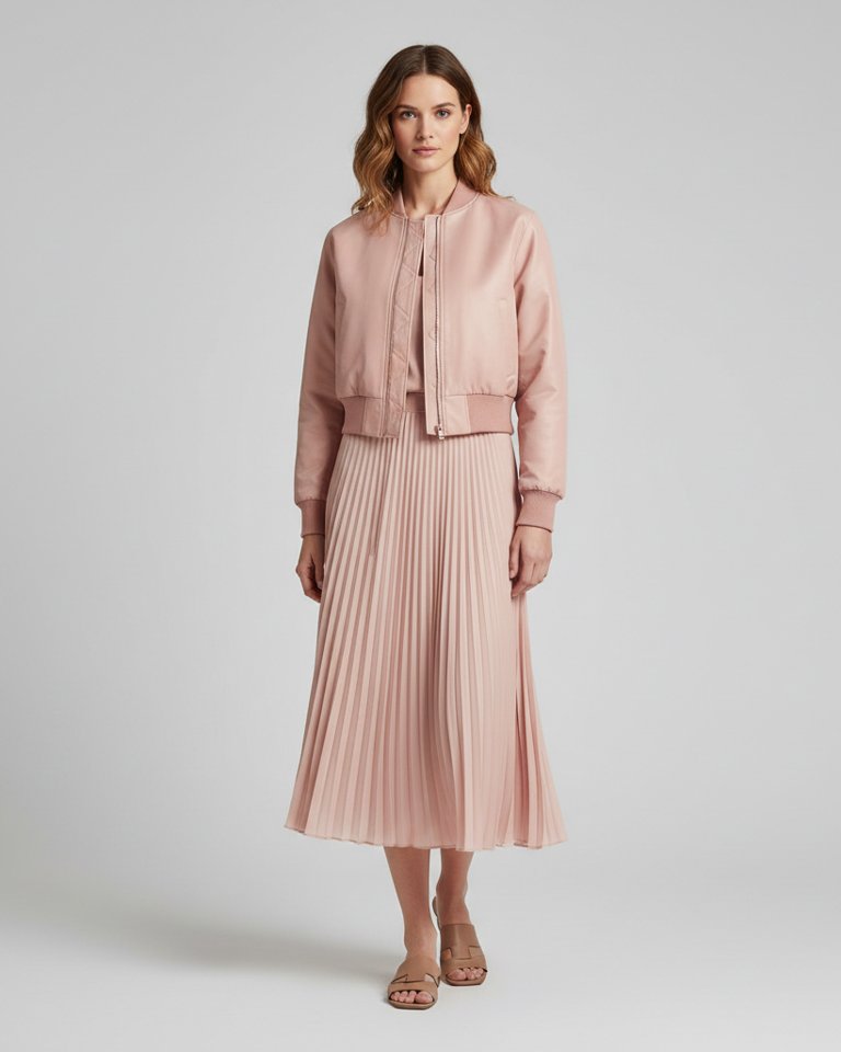 Blush Bomber & Pleated Skirt Matching Set