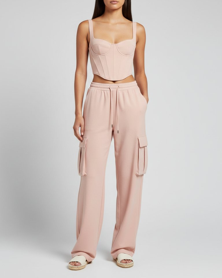 Blush Corset Top & Cargo Trousers Matching Set