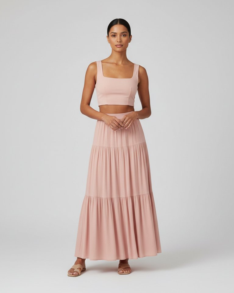 Blush Crop Top & Maxi Skirt Matching Set