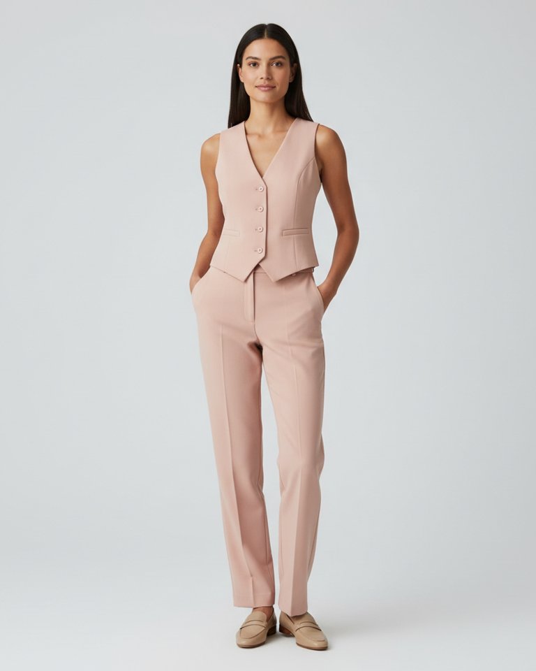 Blush Waistcoat & Straight Trousers Matching Set