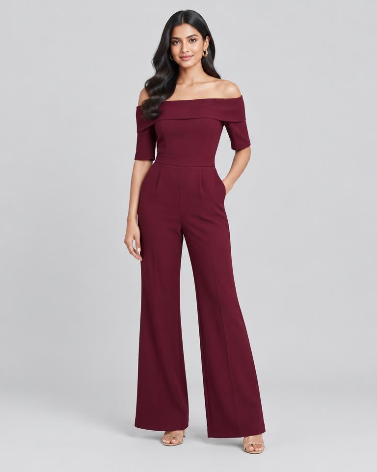 Burgundy Bardot Jumpsuit