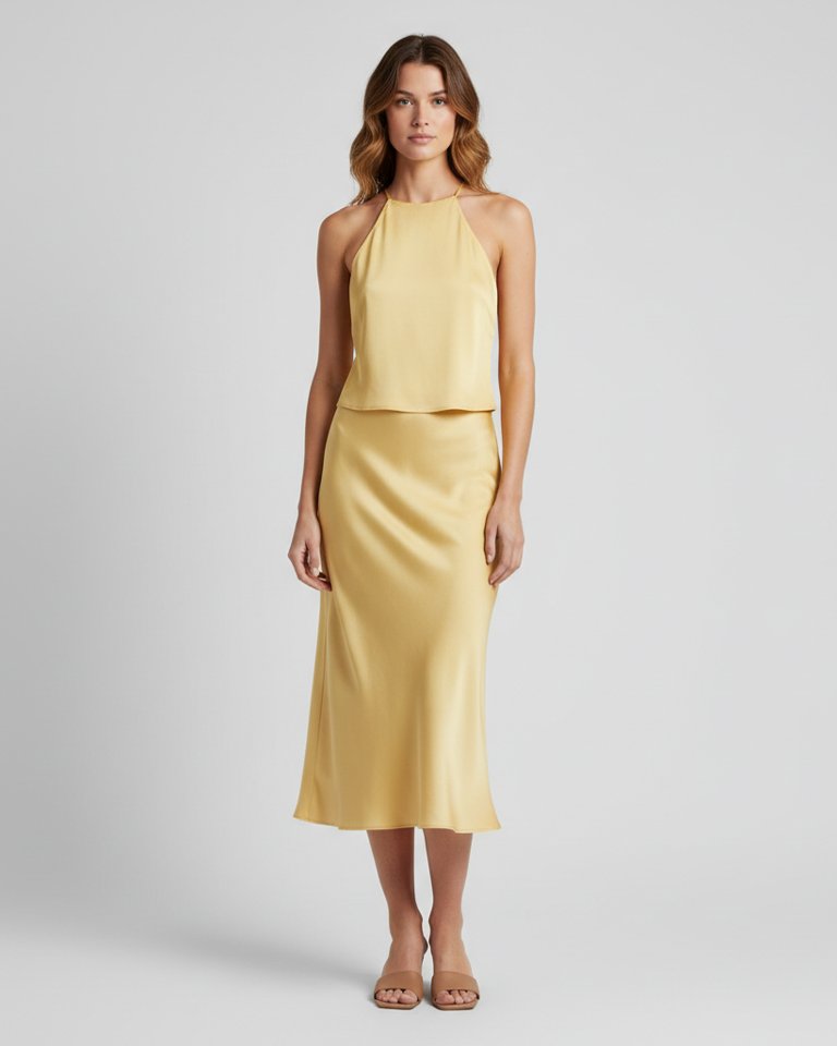Butter Yellow Halter Top & Bias Skirt Matching Set