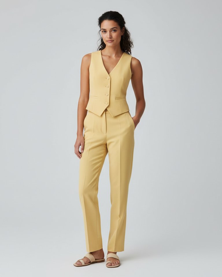 Butter Yellow Waistcoat & Straight Trousers Matching Set