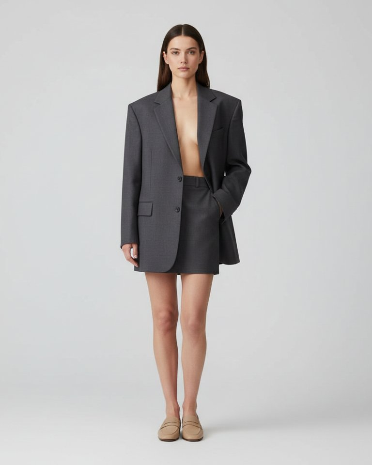 Charcoal Blazer & Mini Skirt Matching Set