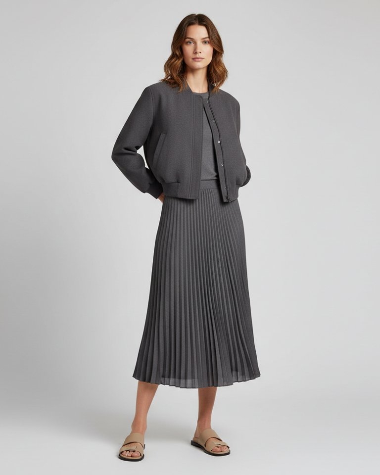 Charcoal Bomber & Pleated Skirt Matching Set