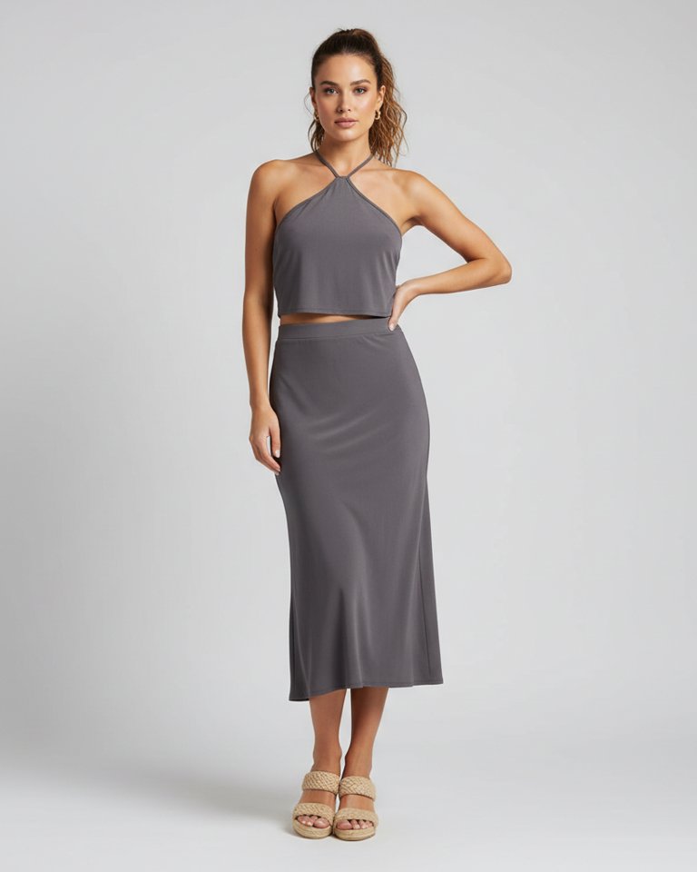 Charcoal Halter Top & Bias Skirt Matching Set