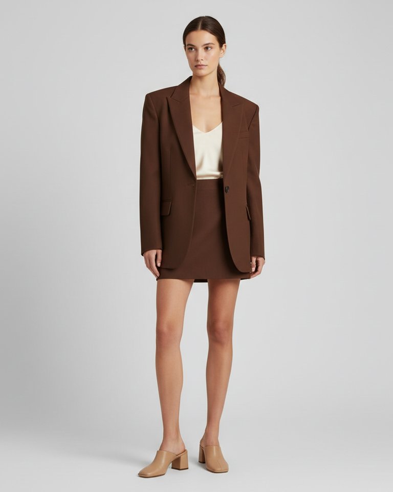 Chocolate Blazer & Mini Skirt Matching Set