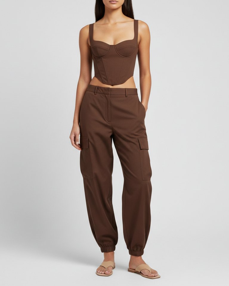 Chocolate Corset Top & Cargo Trousers Matching Set