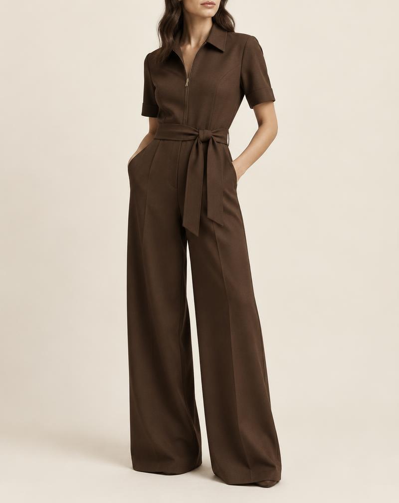 Chocolate Tailored Wide-Leg Jumpsuit