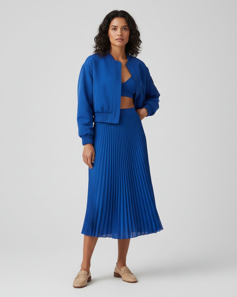 Cobalt Bomber & Pleated Skirt Matching Set
