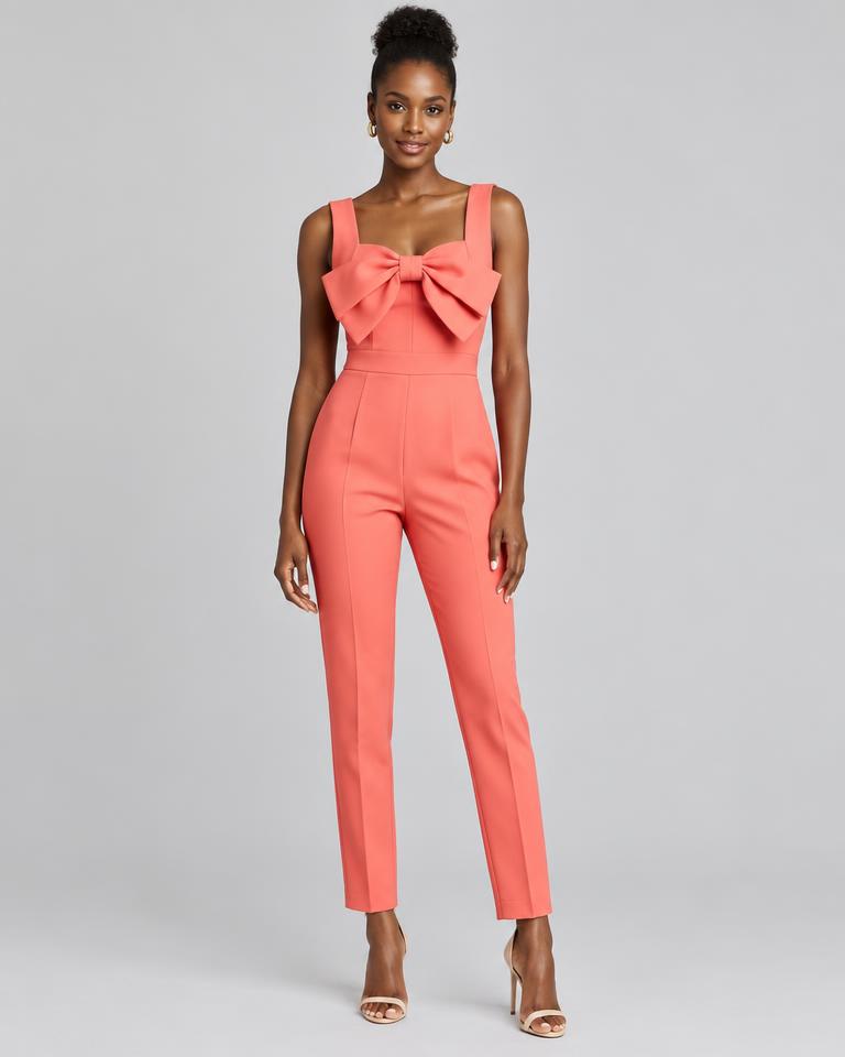 Coral Bow-Front Jumpsuit