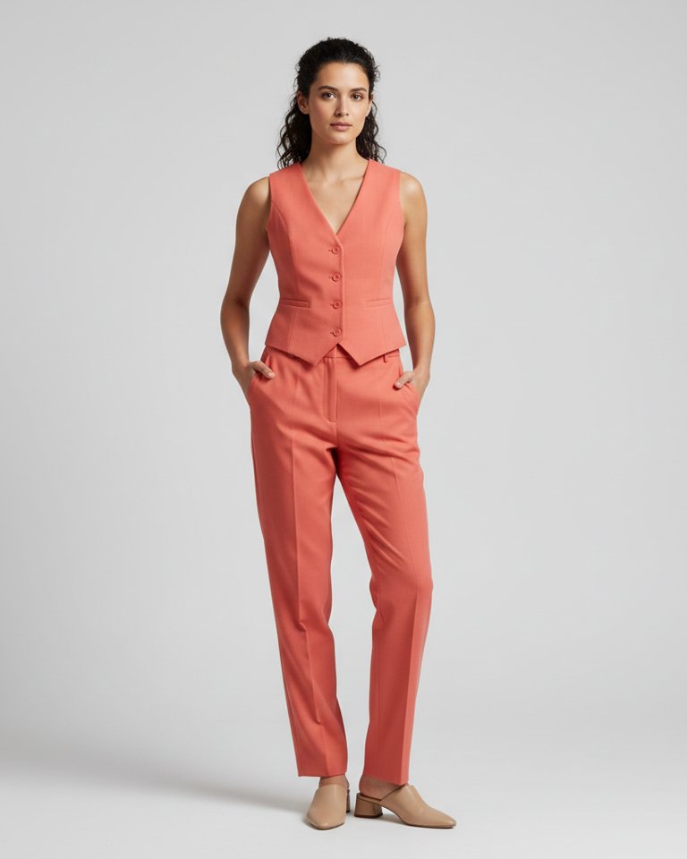 Coral Waistcoat & Straight Trousers Matching Set