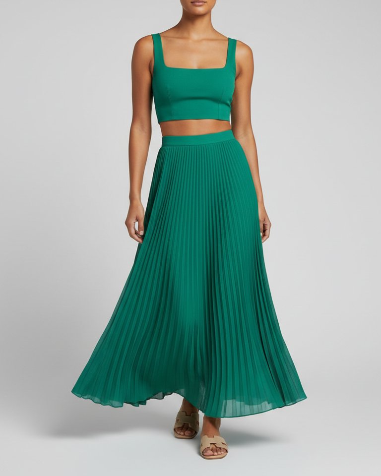 Emerald Crop Top & Maxi Skirt Matching Set