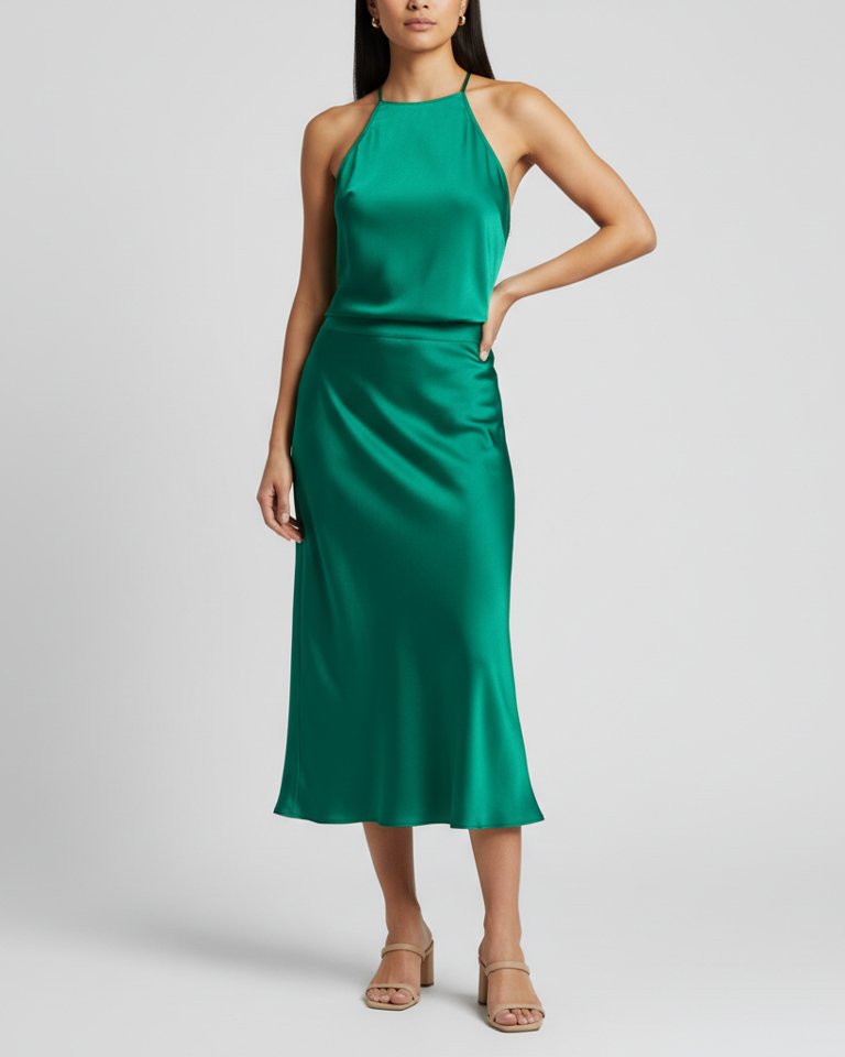 Emerald Halter Top & Bias Skirt Matching Set
