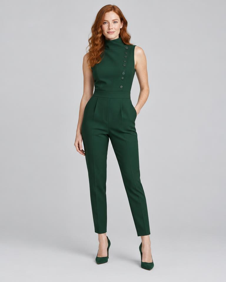 Forest Funnel-Neck Jumpsuit