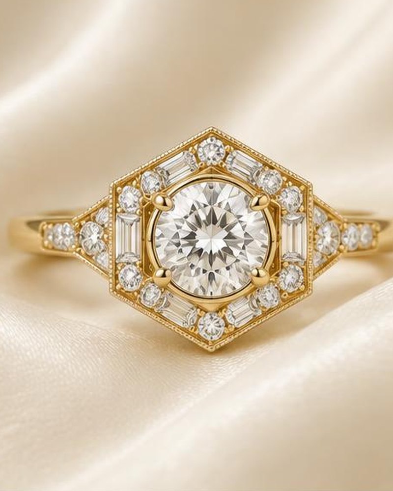 Gold Art Deco Hexagon Engagement Ring