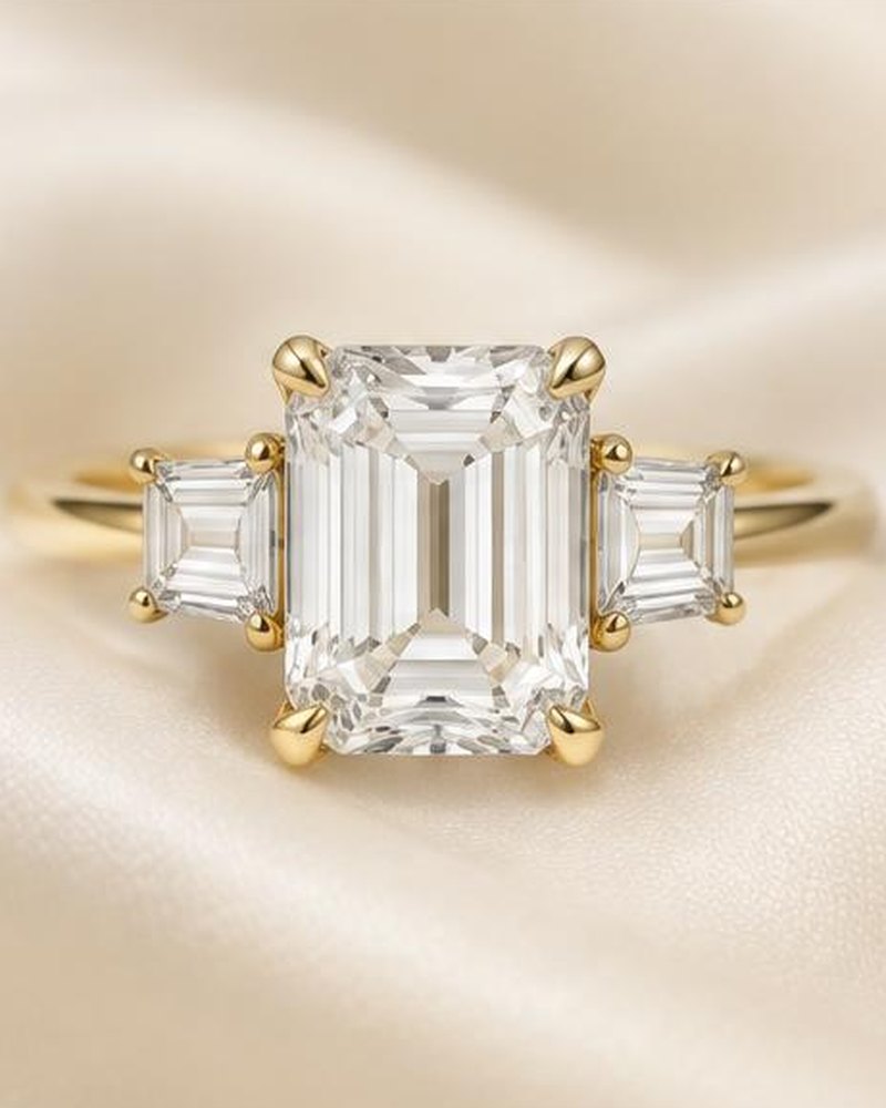 Gold Baguette Three-Stone Engagement Ring