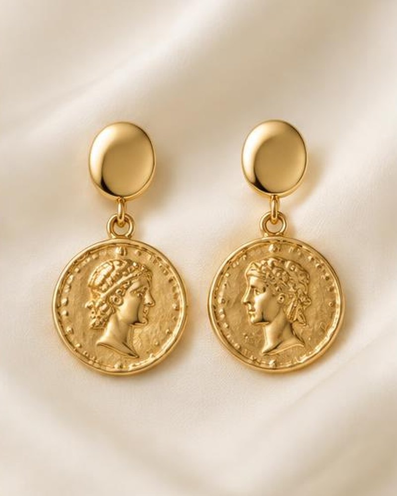 Gold Coin Drop Earrings