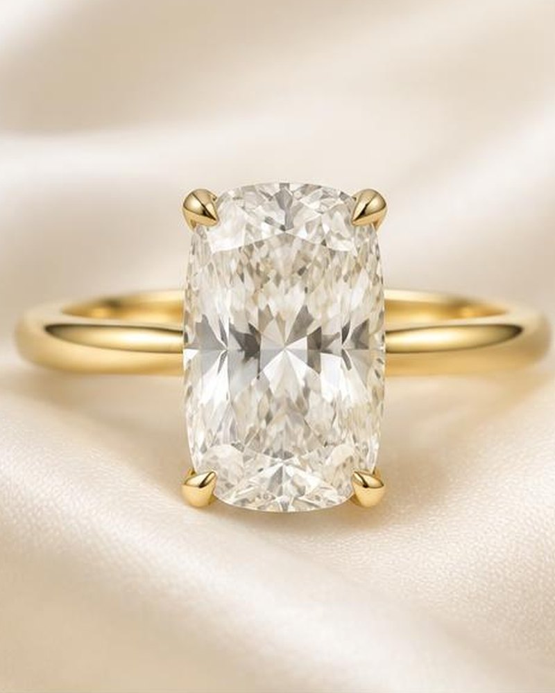 Gold Elongated Cushion Solitaire Engagement Ring