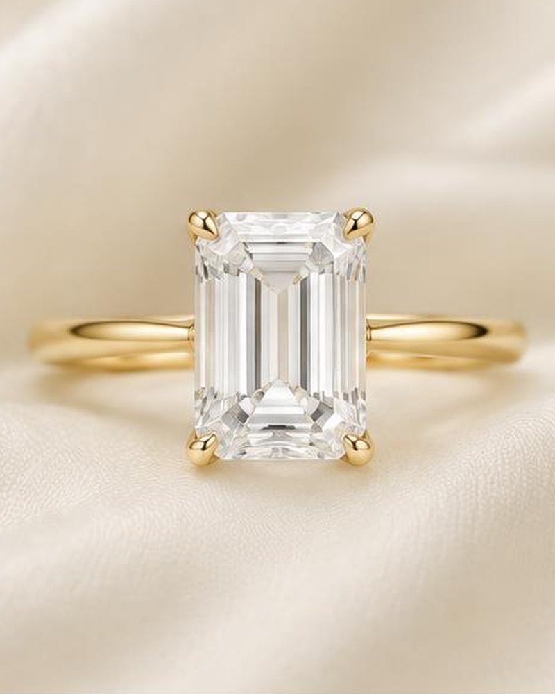 Gold Emerald-Cut Solitaire Engagement Ring