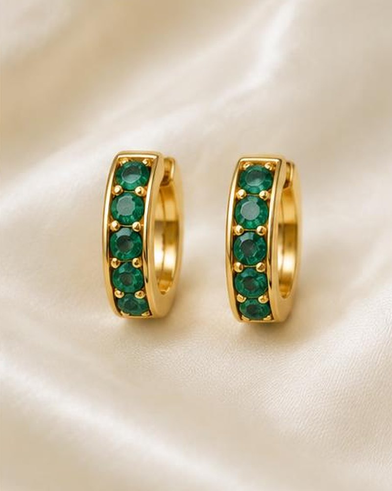 Gold Green Stone Huggies