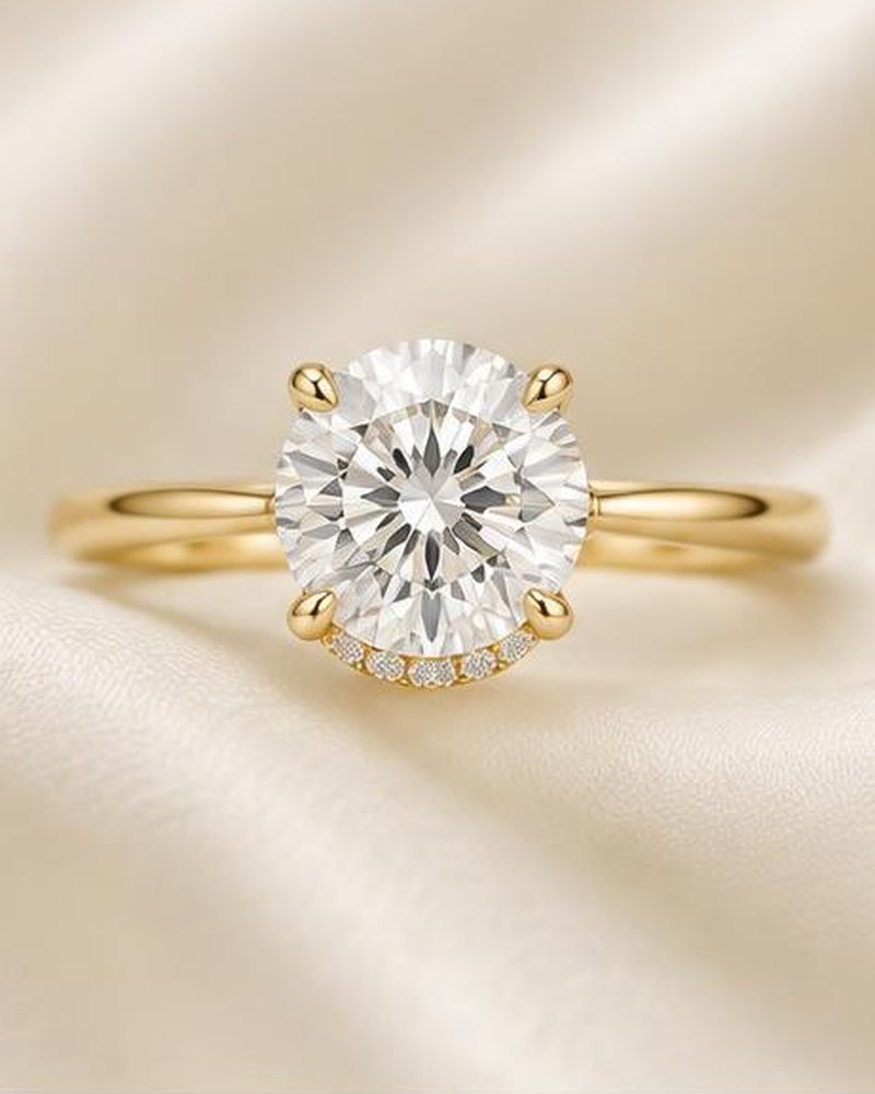 Gold Hidden Halo Round Engagement Ring
