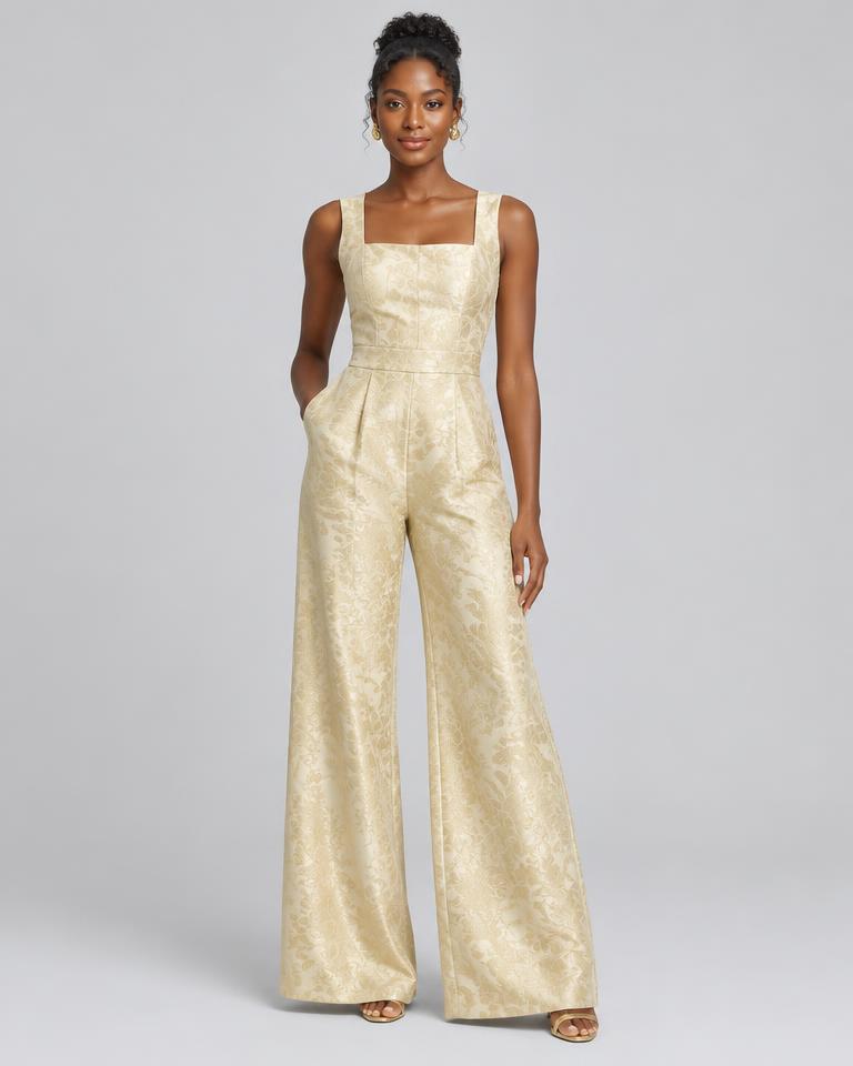 Gold Jacquard-Look Jumpsuit