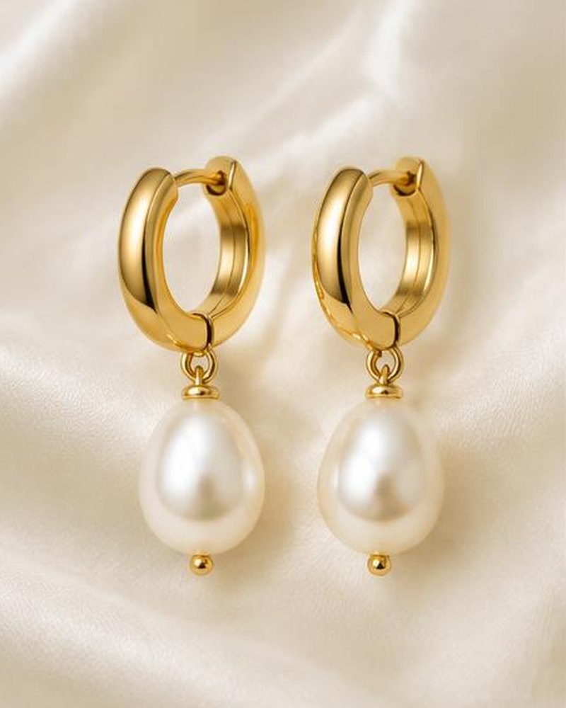 Gold Pearl-like Hoop Drops