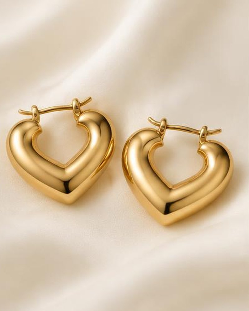 Gold Puffy Heart Hoops