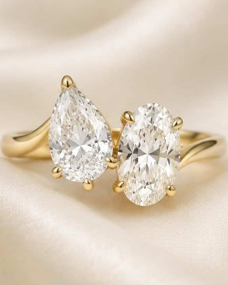 Gold Toi et Moi Pear & Oval Engagement Ring