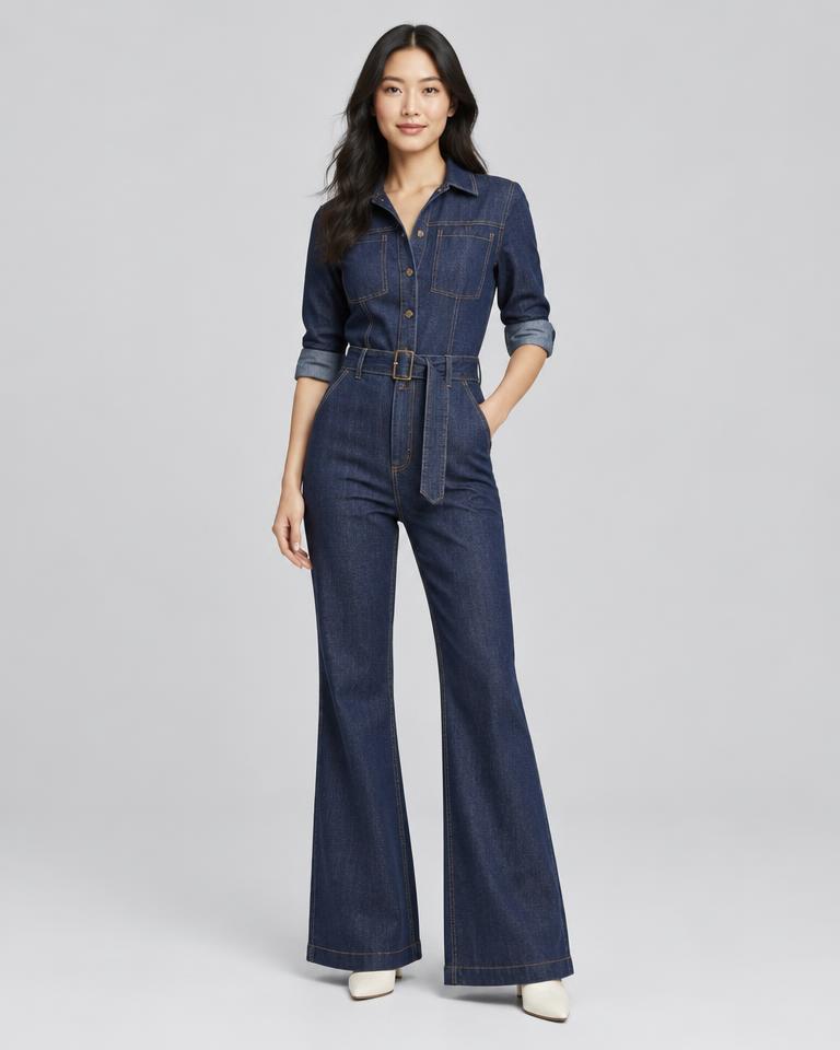 Indigo Denim-Look Jumpsuit