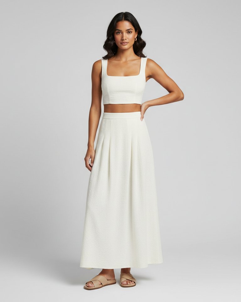 Ivory Crop Top & Maxi Skirt Matching Set