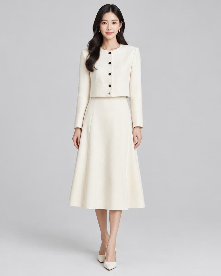 Ivory Cropped Jacket Two-Piece