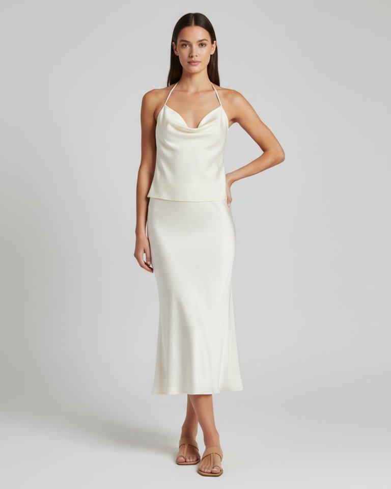 Ivory Halter Top & Bias Skirt Matching Set