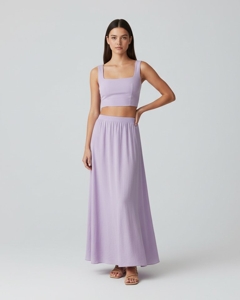 Lilac Crop Top & Maxi Skirt Matching Set