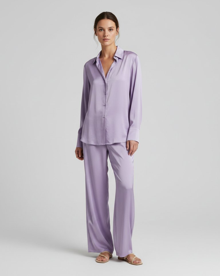 Lilac Satin Shirt & Wide Trousers Matching Set