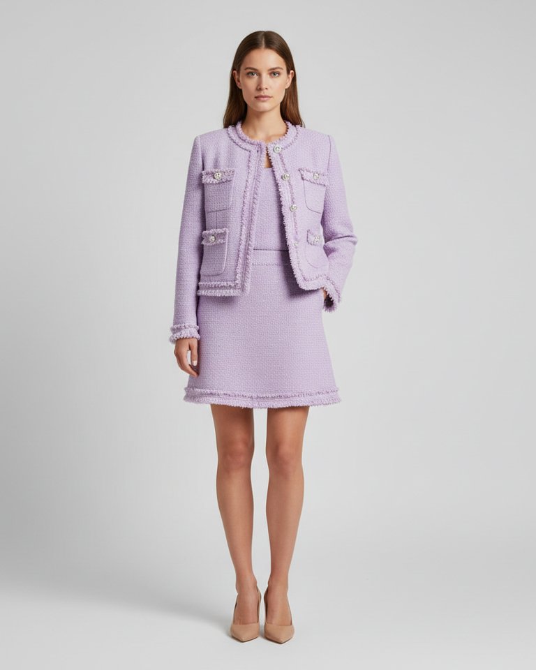 Lilac Tweed-Look Jacket & Skirt Matching Set