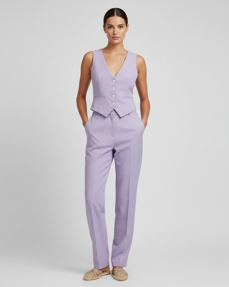 Lilac Waistcoat & Straight Trousers Matching Set