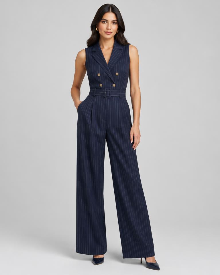Navy Pinstripe Jumpsuit