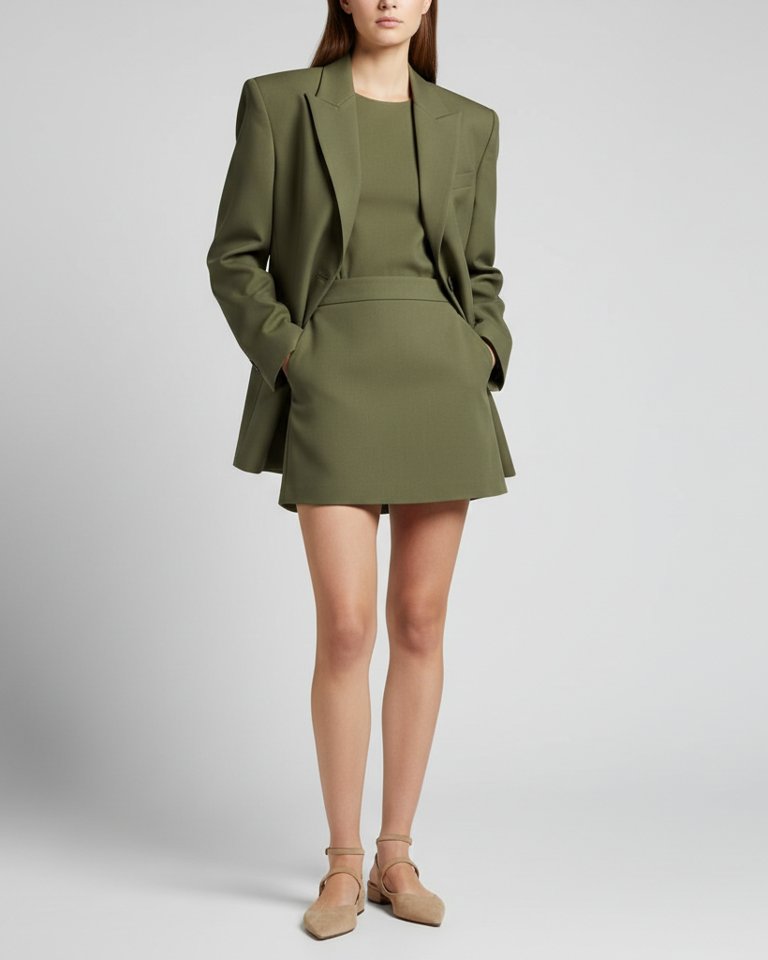 Olive Blazer & Mini Skirt Matching Set