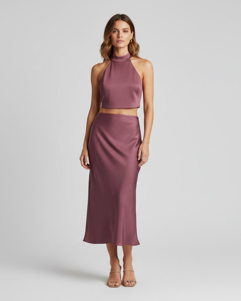 Plum Halter Top & Bias Skirt Matching Set