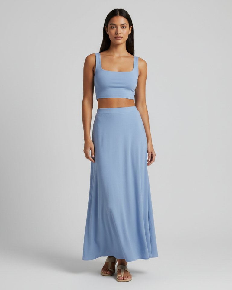 Powder Blue Crop Top & Maxi Skirt Matching Set