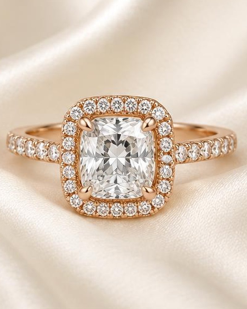 Rose Gold Cushion Halo Engagement Ring