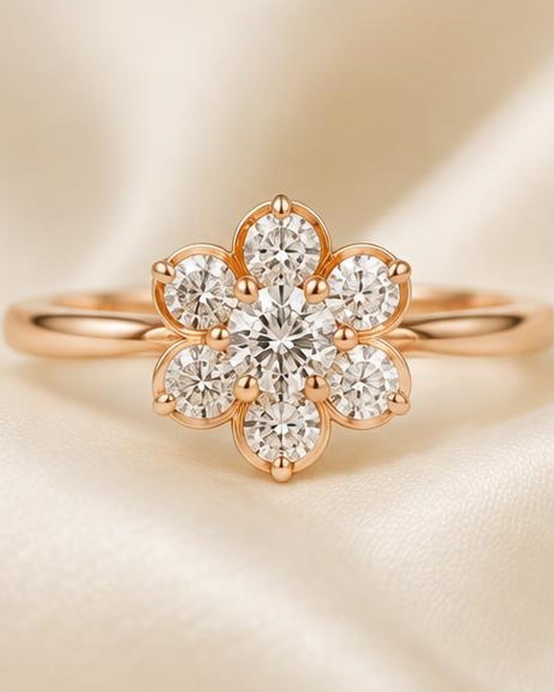 Rose Gold Flower Cluster Engagement Ring