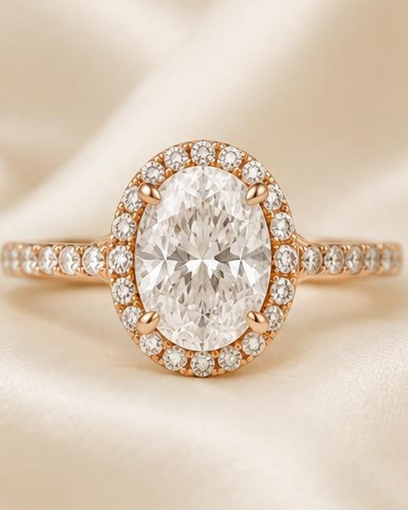 Rose Gold Oval Halo Engagement Ring