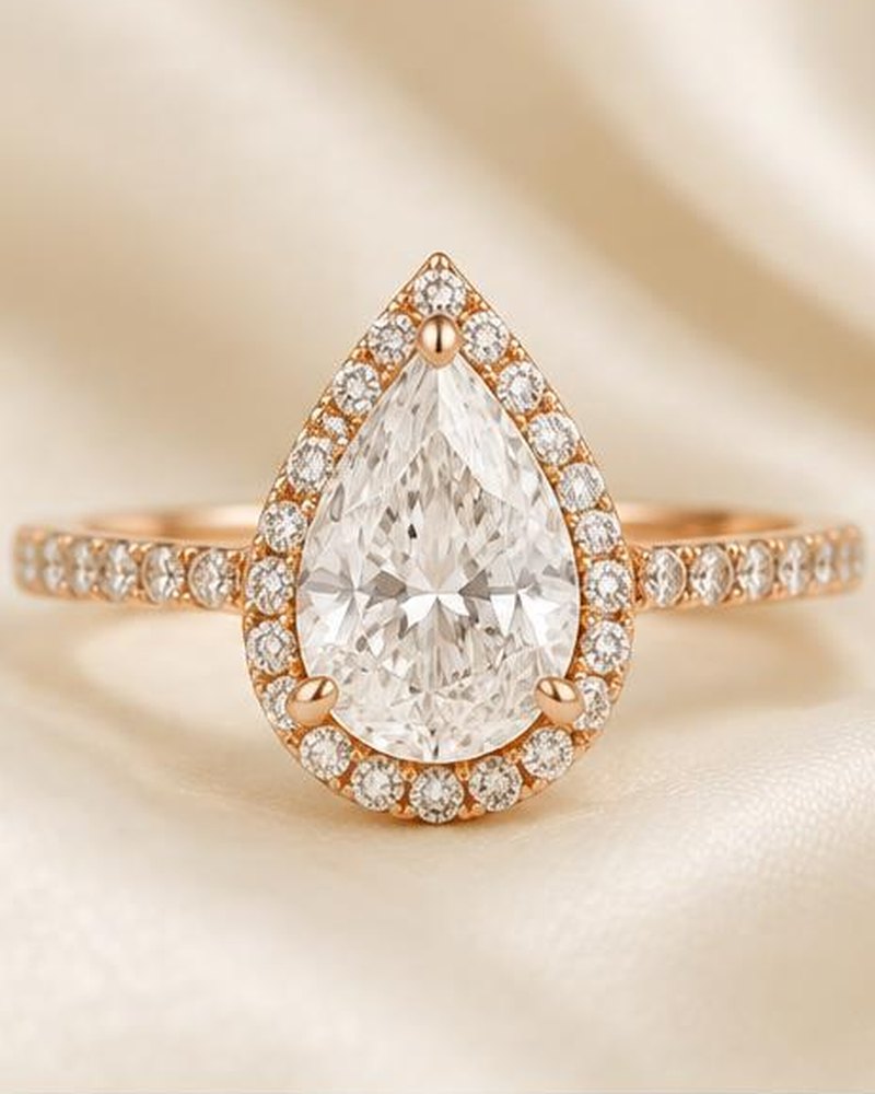 Rose Gold Pear Halo Engagement Ring