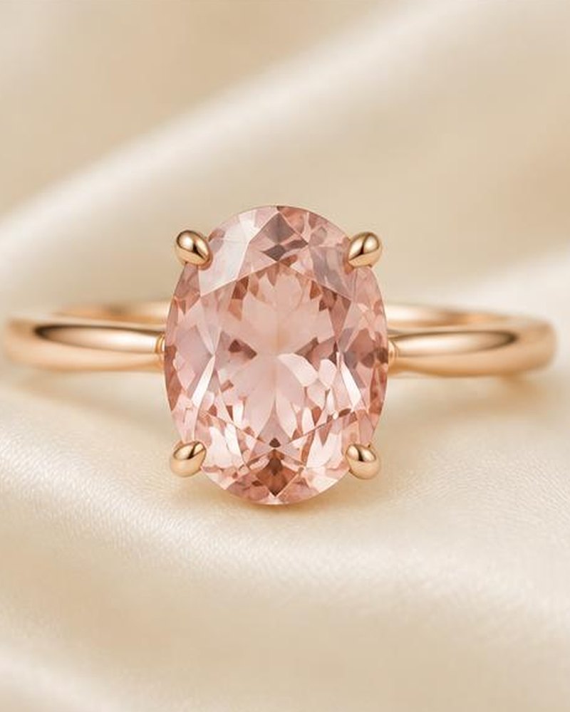 Rose Gold Pink Stone Oval Engagement Ring