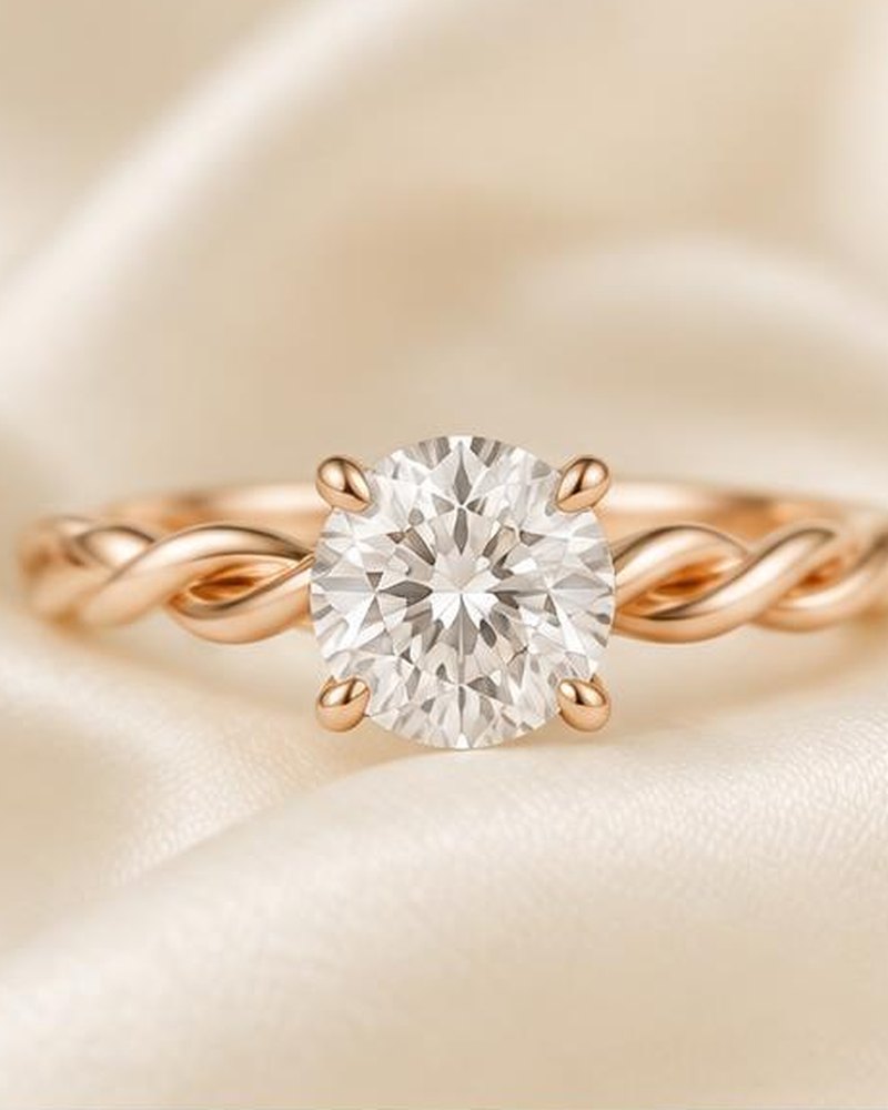 Rose Gold Twisted Band Solitaire Engagement Ring