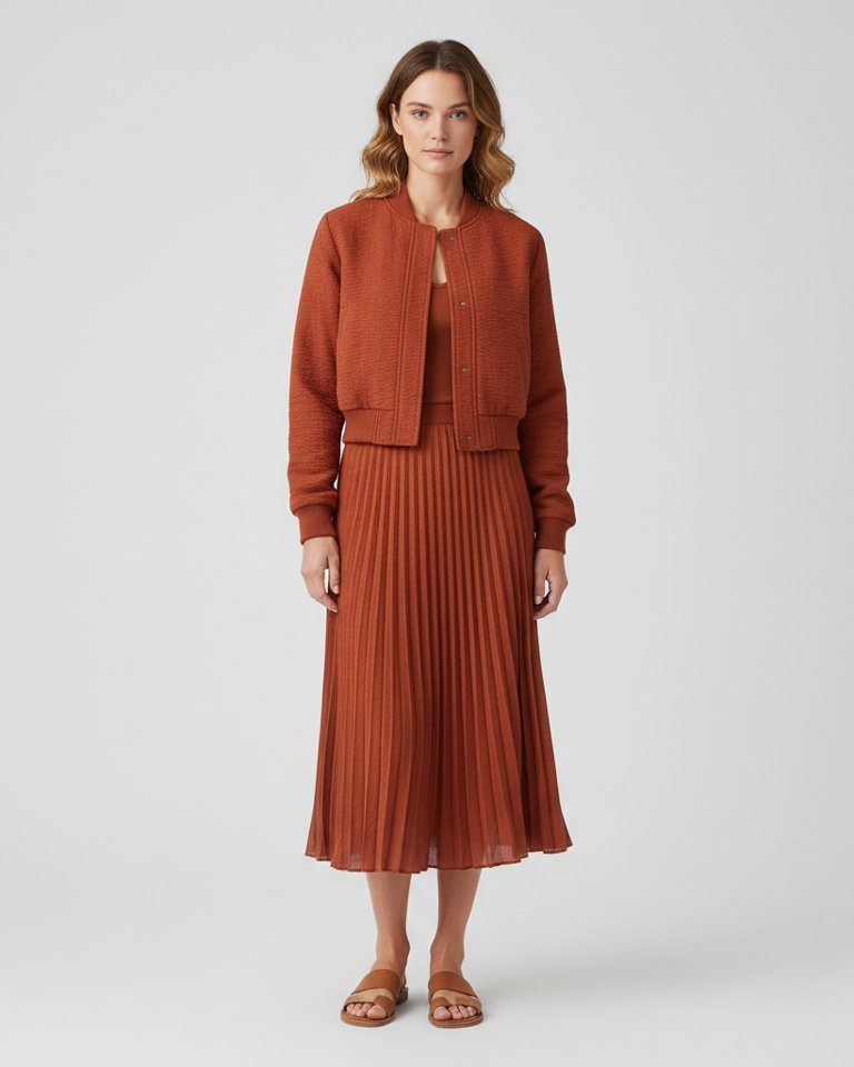 Rust Bomber & Pleated Skirt Matching Set